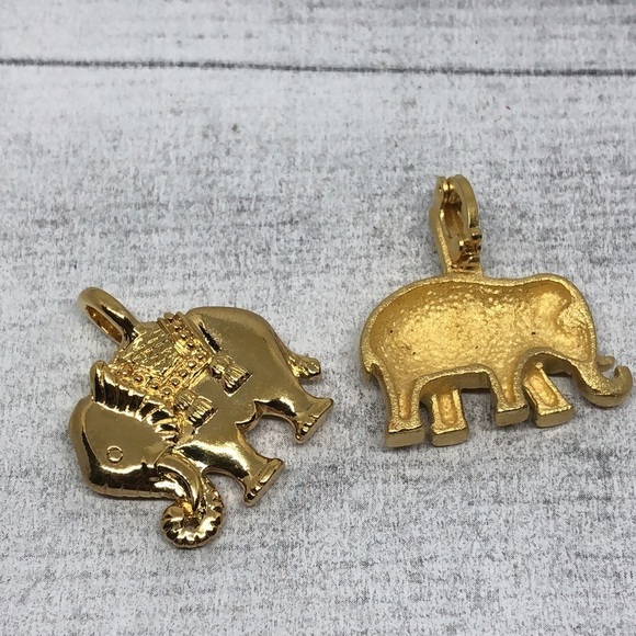 Bundle lot 2 gold tone elephant pendants vintage and modern - Picture 2 of 5